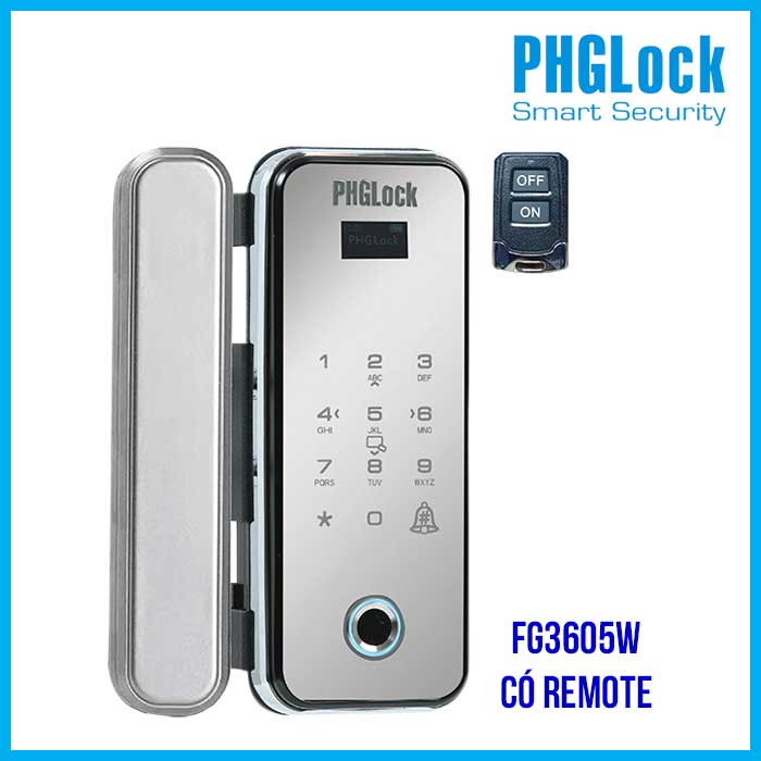 Khóa cửa vân tay cho cửa kính PHGLOCK FG3605W-MS Mica Bạc remote - Khóa PHGLOCK FG3605W-MS mica bạc