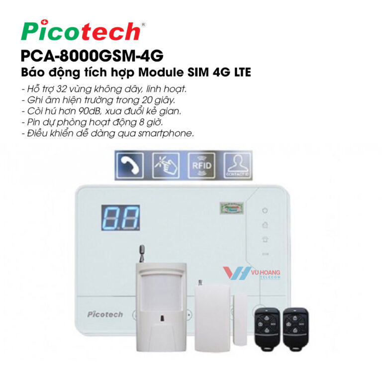 Báo động sim 4G Picotech PCA-8000GSM-4G - Báo động 32 vùng 4G