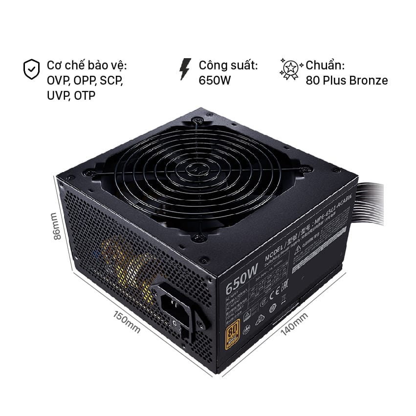 Nguồn máy tính Cooler Master MWE V2 230V 650 650W Plus Bronze (80 Plus Bronze/Màu Đen)