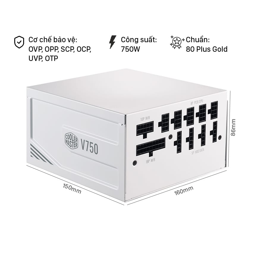 Nguồn máy tính Cooler Master 750W V Gold V2 White (80 Plus Gold/Màu Trắng)