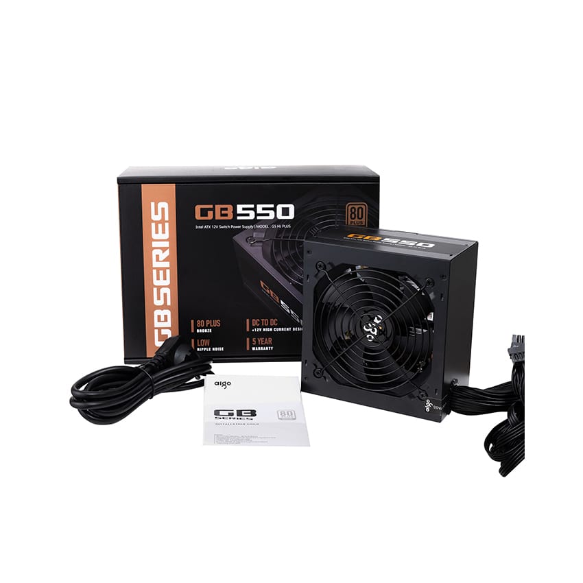 Nguồn máy tính AIGO GB550 - 550W (80 Plus Bronze/Màu Đen)