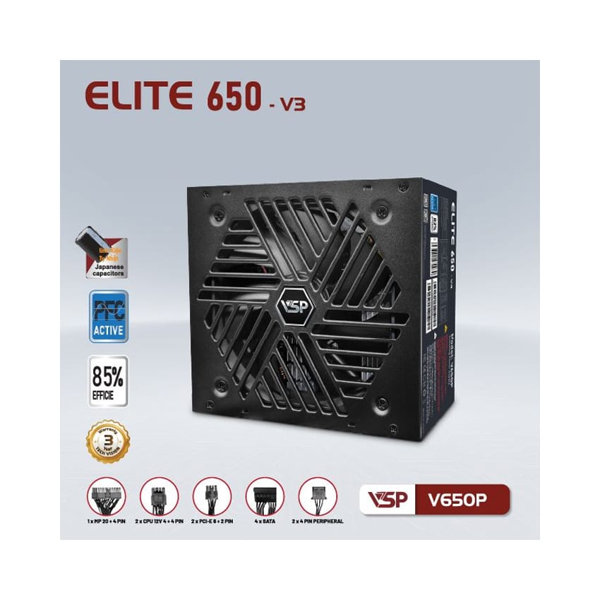 Nguồn máy tính VSP Elite V650P-V3 650W - PSU VSP Standard
