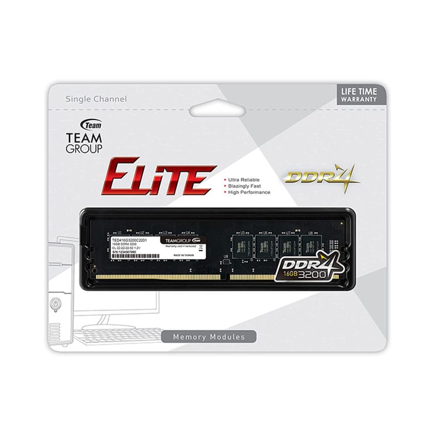 RAM Desktop TeamGroup Elite (TED416G3200C22BK) 16GB (1x16GB) DDR4 3200MHz