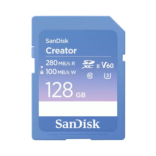 Thẻ nhớ SDXC SanDisk Creator 128GB, 280/100MB/s, C10, U3, V60, RPD2 (SDSDXEP-128G-GNCIS)