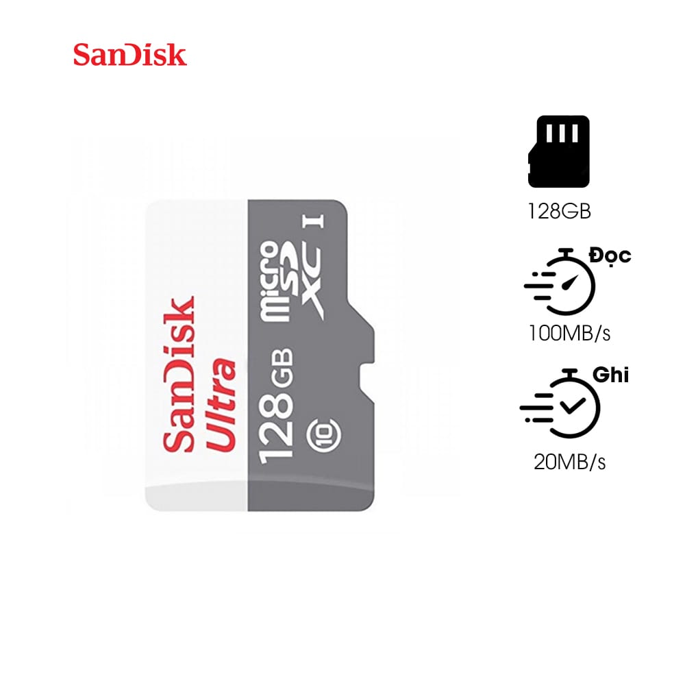 Thẻ nhớ SanDisk 128G Ultra class 10 tốc độ cao, chính hãng