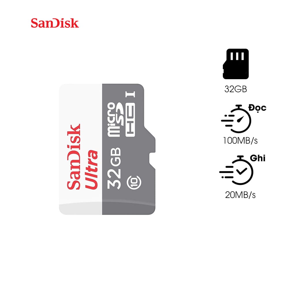 Thẻ nhớ SanDisk 32G Ultra class 10 tốc độ cao, chính hãng