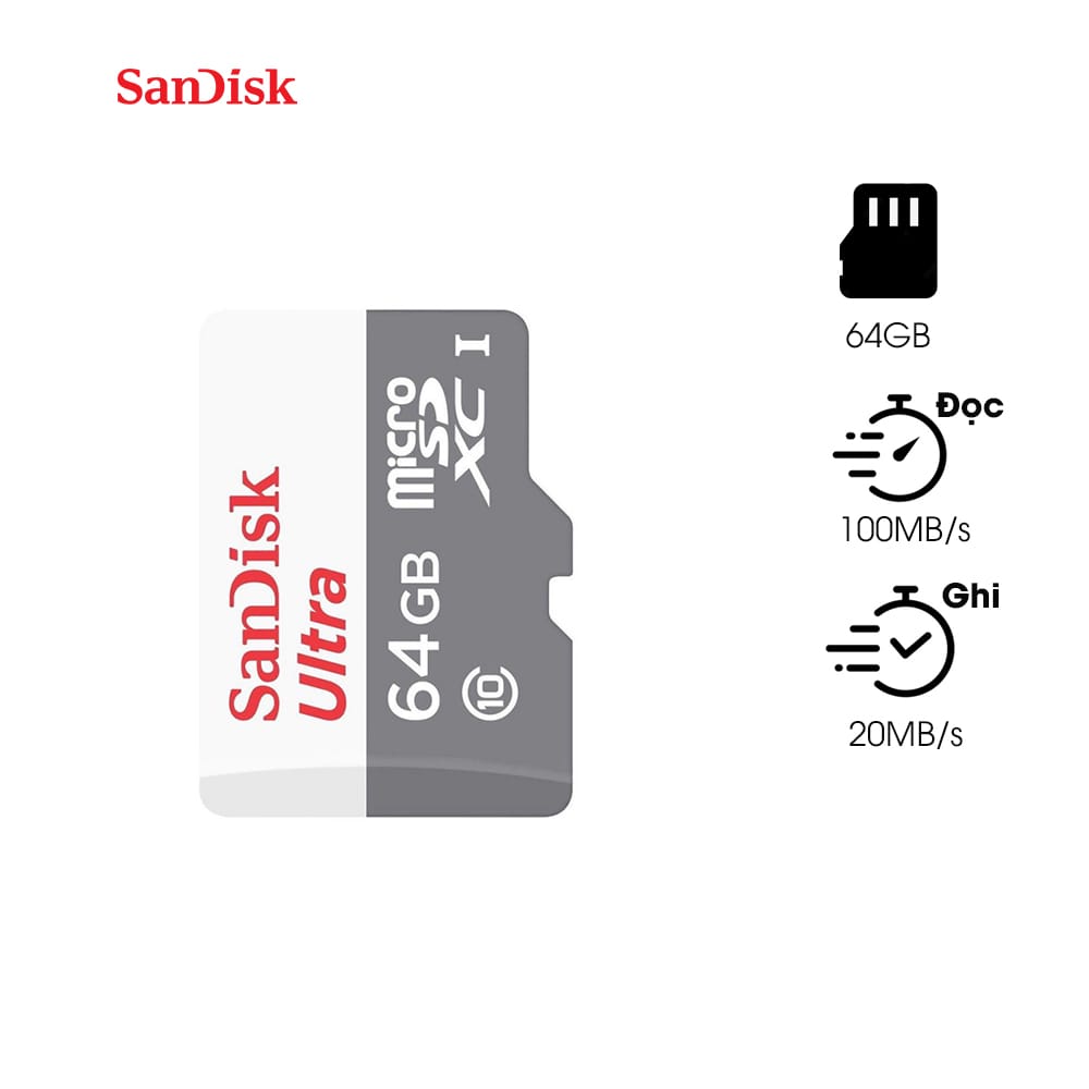 Thẻ nhớ SanDisk 64G Ultra class 10 tốc độ cao, chính hãng