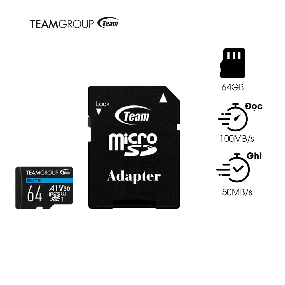 Thẻ nhớ TeamGroup Elite 64G UHS-I U3 V30 A1 -TEAUSDX64GIV30A103