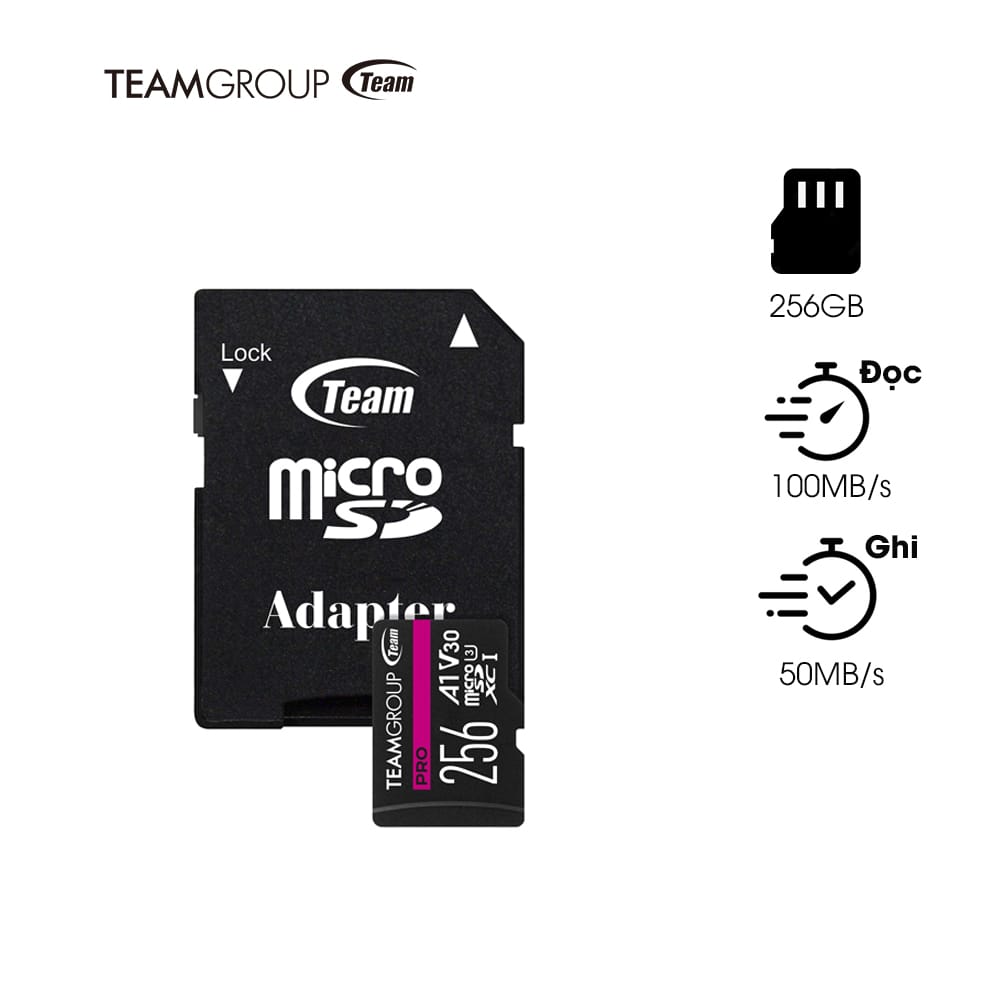 Thẻ nhớ TeamGroup Pro 256G UHS-I U3 V30 A1 - TPUSDX256GIV30A1P03